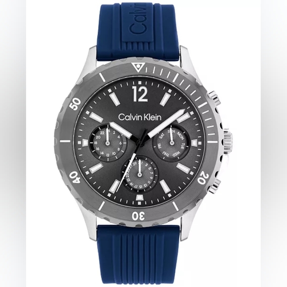 CALVIN KLEINBlue Silicone Strap Watch 44mm - Picture 1 of 6
